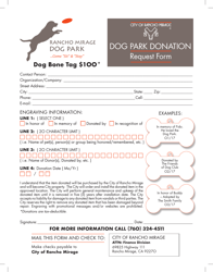 Document preview: Dog Park Donation Request Form - City of Rancho Mirage, California