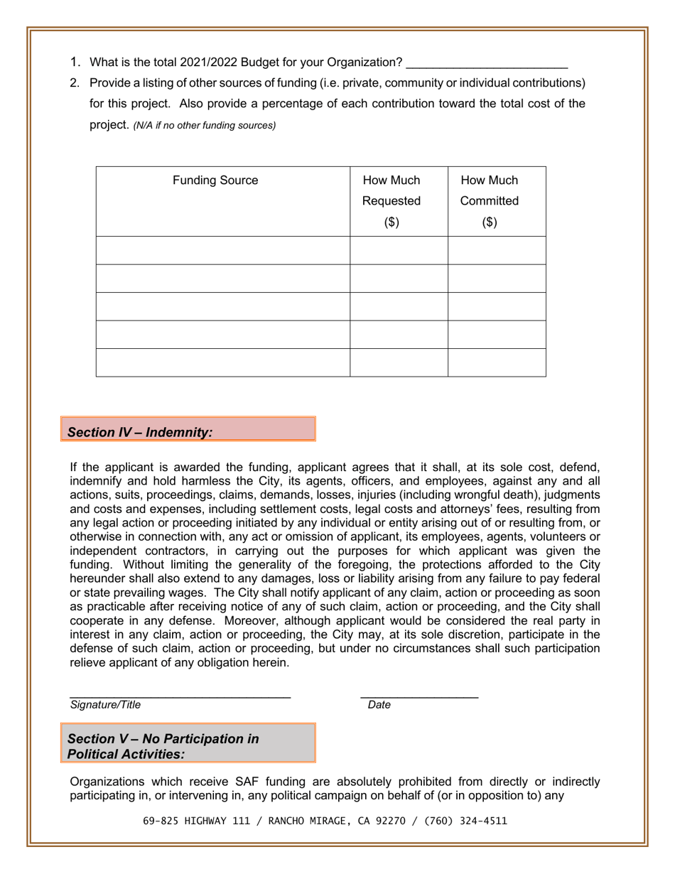 Special Assistance Funding Application - City of Rancho Mirage, California, Page 2