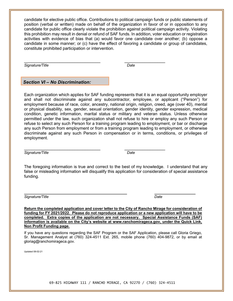 Special Assistance Funding Application - City of Rancho Mirage, California, Page 3