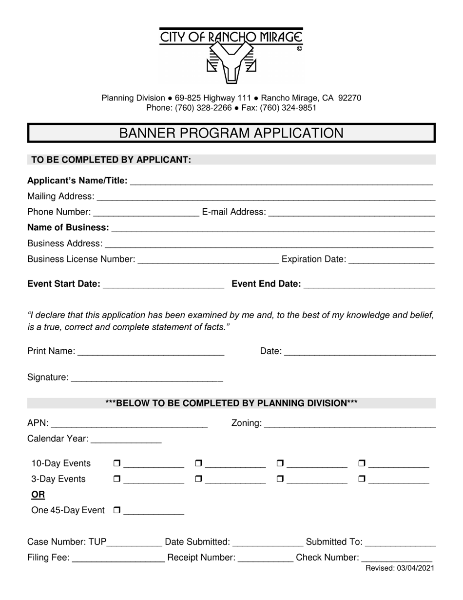 Banner Program Application - City of Rancho Mirage, California, Page 2