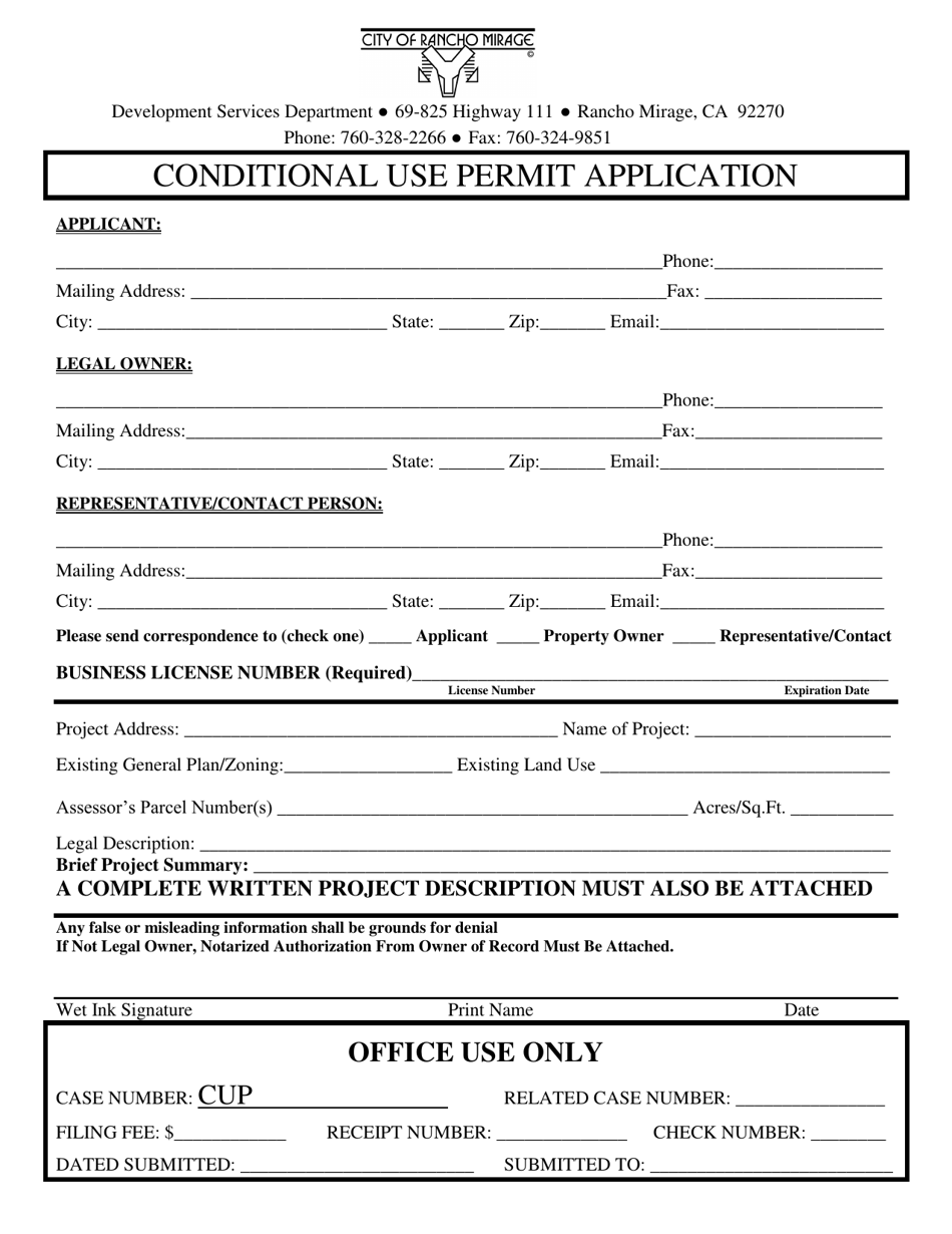 Conditional Use Permit Application - City of Rancho Mirage, California, Page 1