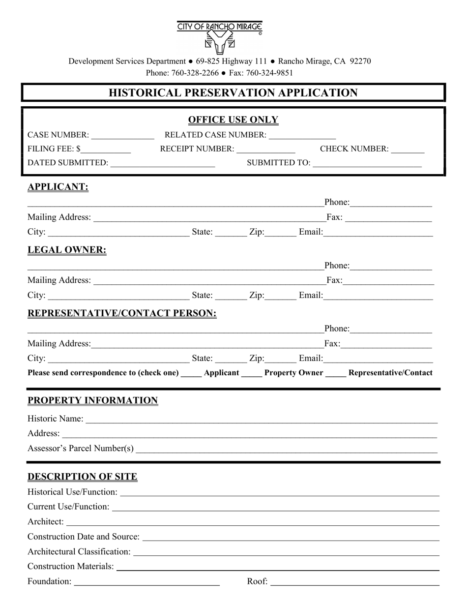 Historical Preservation Application - City of Rancho Mirage, California, Page 2