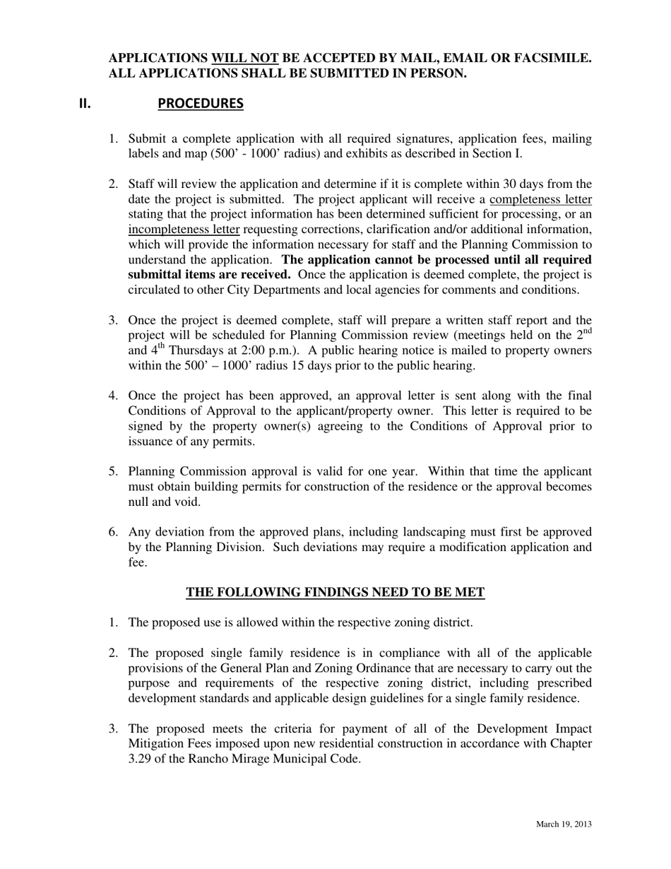Single Family Permit Application - Single Story Maximum 20 Feet or Less From Finished Pad - City of Rancho Mirage, California, Page 3