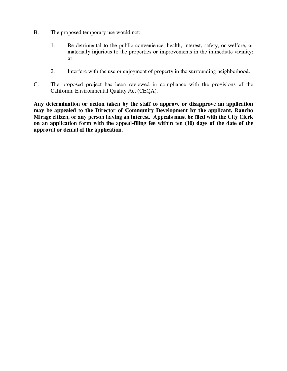 Temporary Use Permit Application - City of Rancho Mirage, California, Page 3
