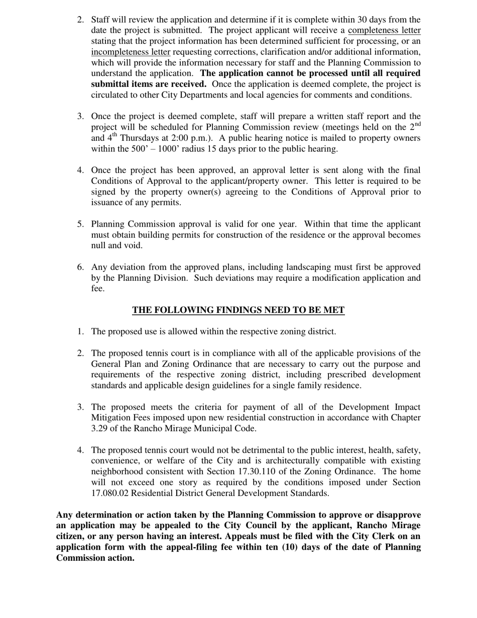 Tennis Court Permit Application - City of Rancho Mirage, California, Page 3