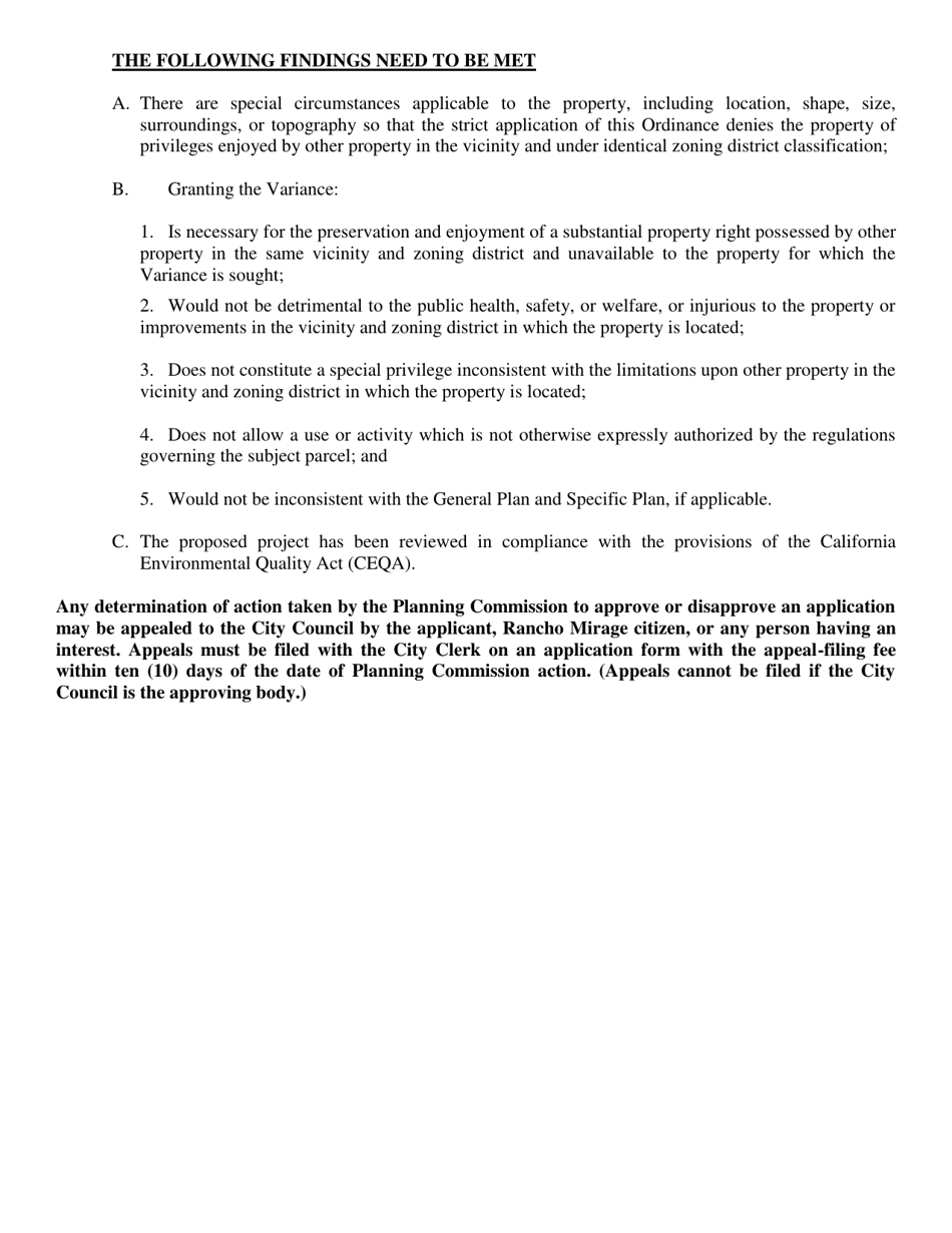 Major Variance Application - City of Rancho Mirage, California, Page 4
