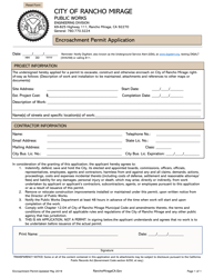 &quot;Encroachment Permit Application&quot; - City of Rancho Mirage, California