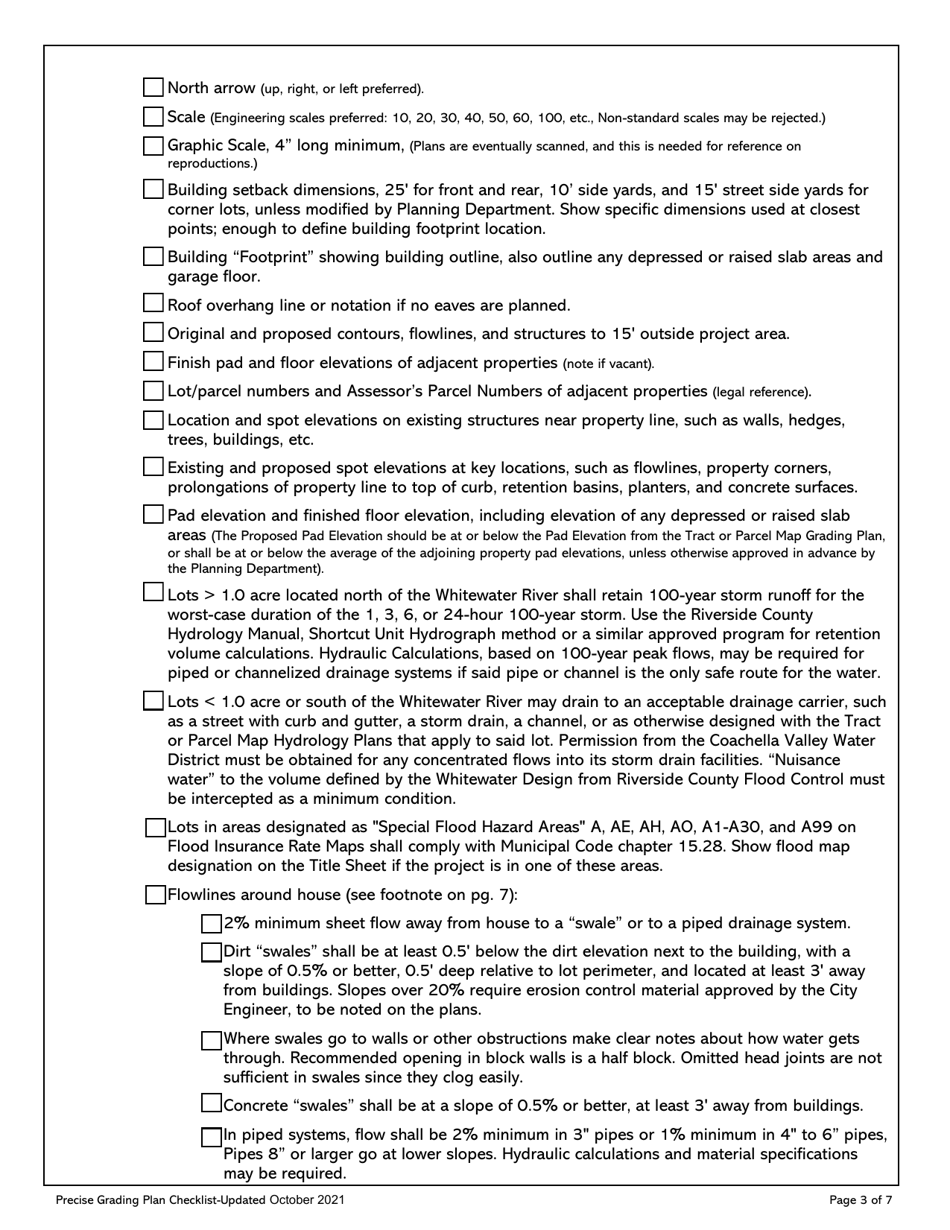 City of Rancho Mirage, California Precise Grading Plan Checklist - Fill ...