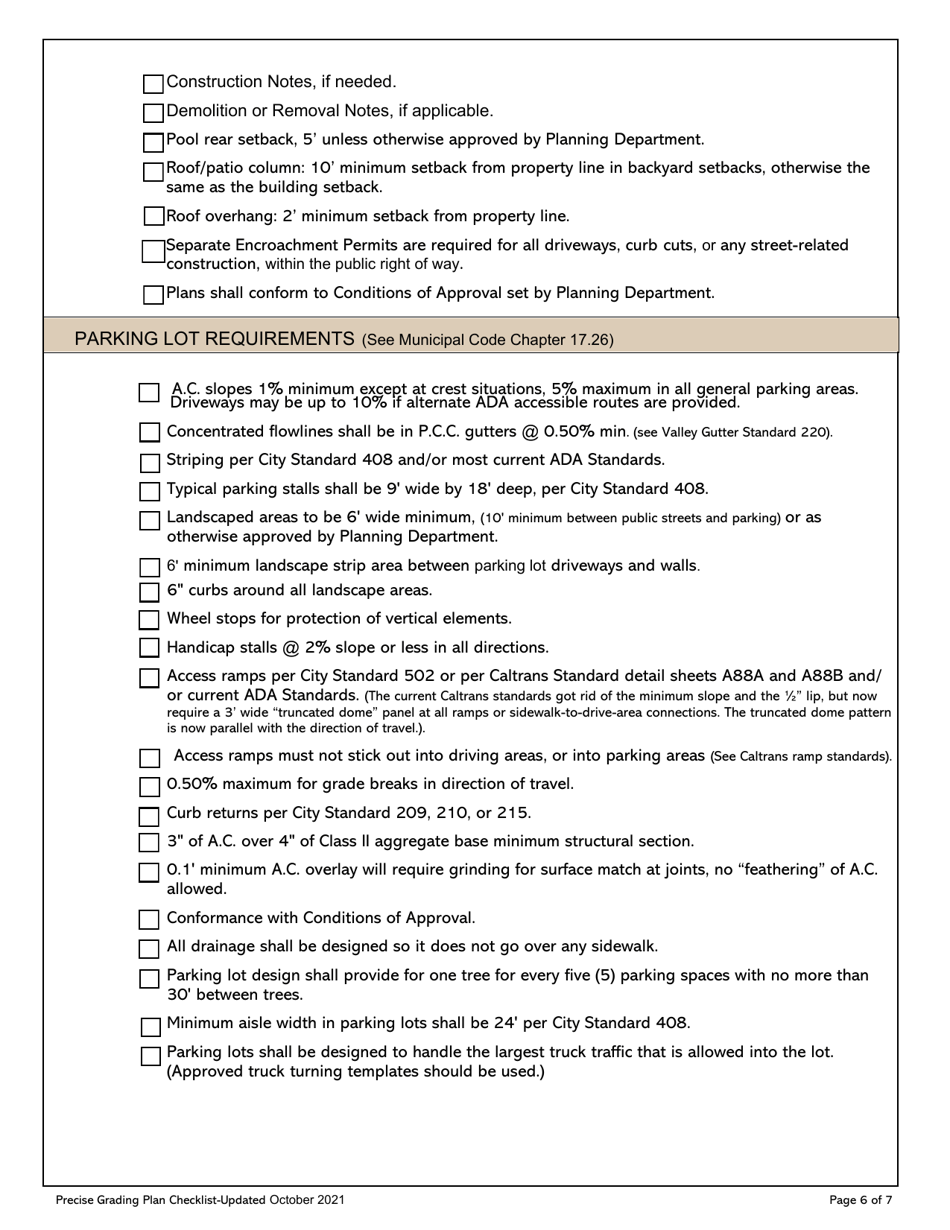 Precise Grading Plan Checklist - City of Rancho Mirage, California, Page 6