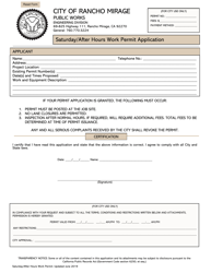 Document preview: Saturday/After Hours Work Permit Application - City of Rancho Mirage, California