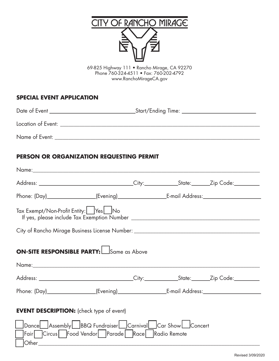 Special Event Application - City of Rancho Mirage, California, Page 1
