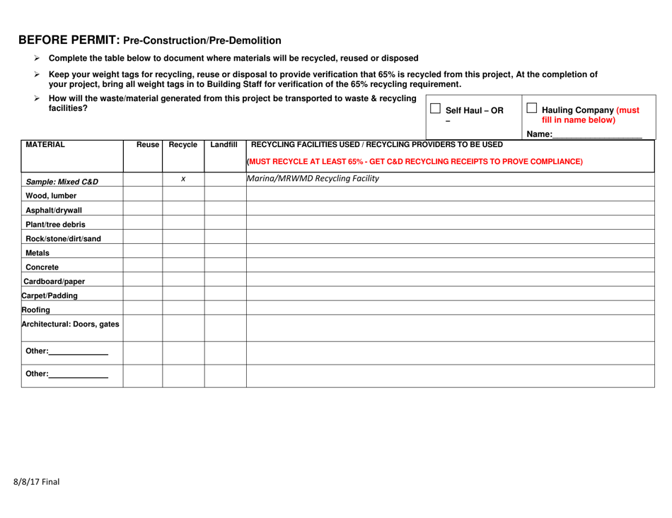 Construction  Demolition Recycling Plan - City of San Juan Bautista, California, Page 2