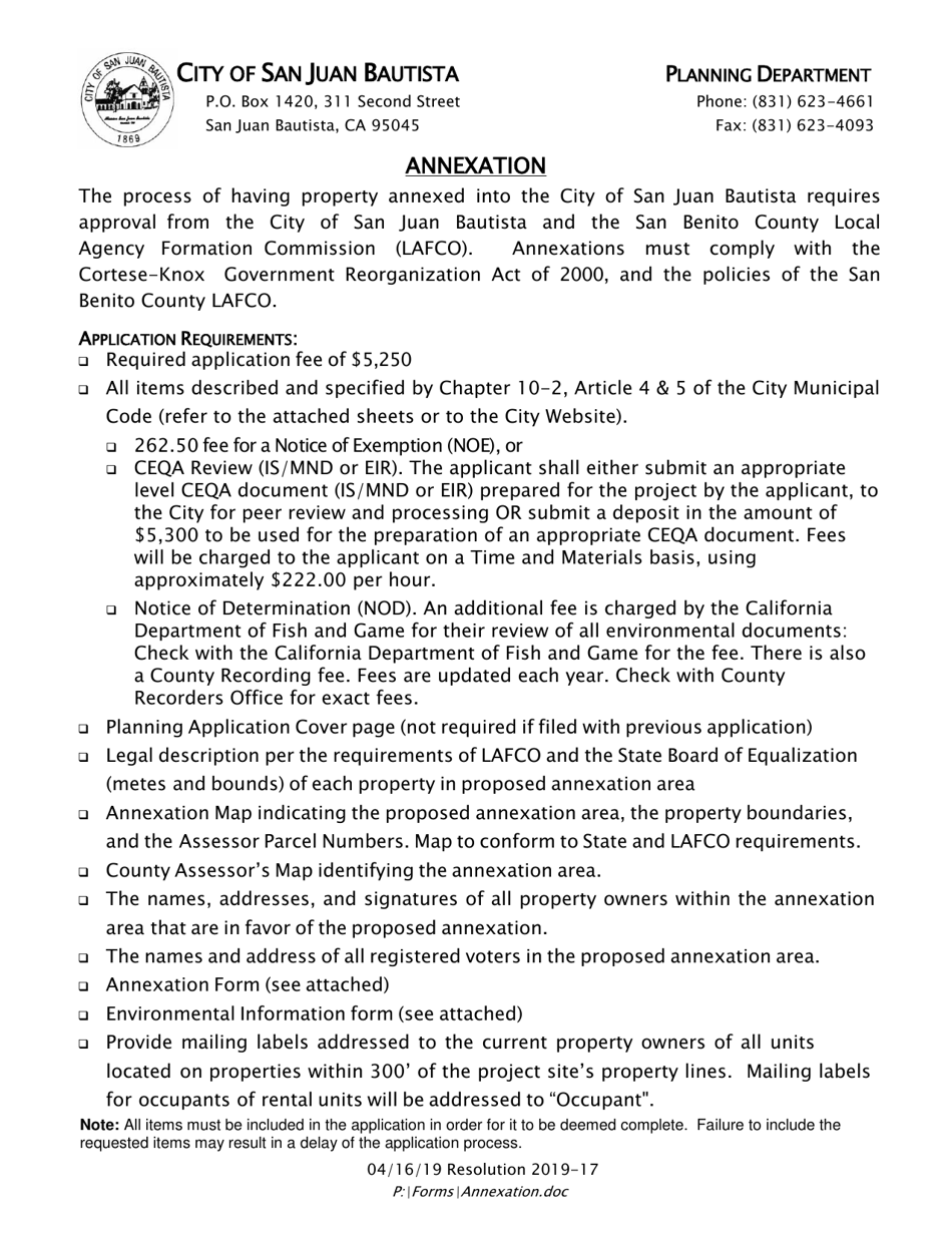 City of San Juan Bautista, California Annexation Form - Fill Out, Sign ...