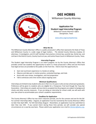 Document preview: Application for Student Legal Internship Program - Williamson County, Texas