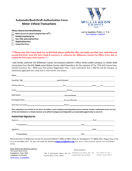 &quot;Automatic Bank Draft Authorization Form - Motor Vehicle Transactions&quot; - Williamson County, Texas
