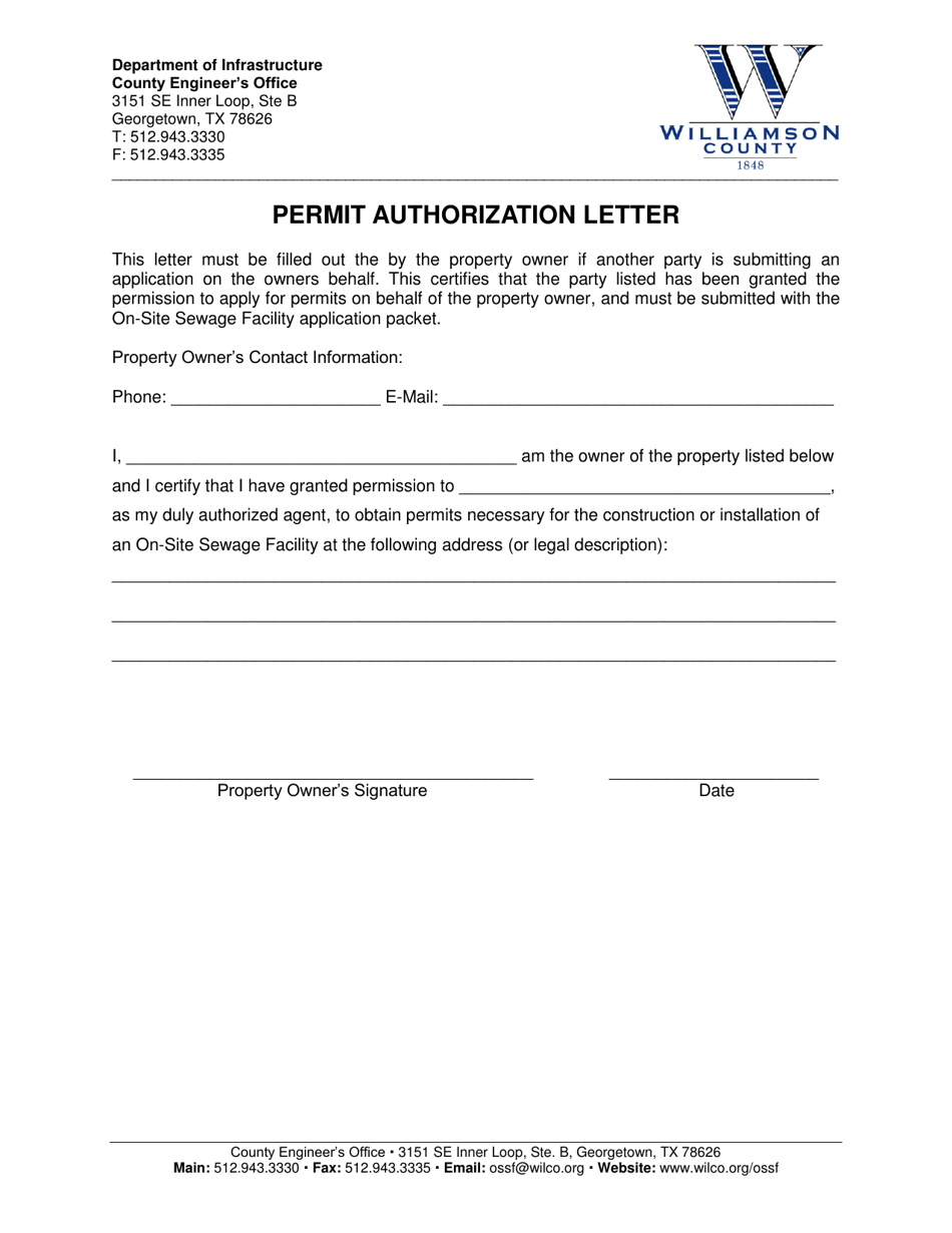 Permit Authorization Letter - Williamson County, Texas, Page 1