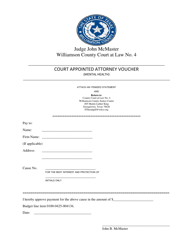 Document preview: Court Appointed Attorney Voucher (Mental Health) - Court at Law Four - Williamson County, Texas