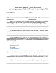 Document preview: Autorizacion Para Uso Y Revelacion De Informacion De Salud Protegida (Phi) - Williamson County, Texas (Spanish)