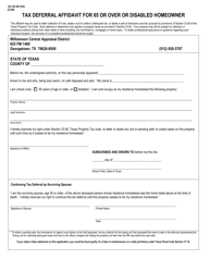 Document preview: Form 50-126 Tax Deferral Affidavit for 65 or Over or Disabled Homeowner - Williamson County, Texas