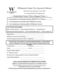 Document preview: Dealership Closed/Move Request Form - Williamson County, Texas