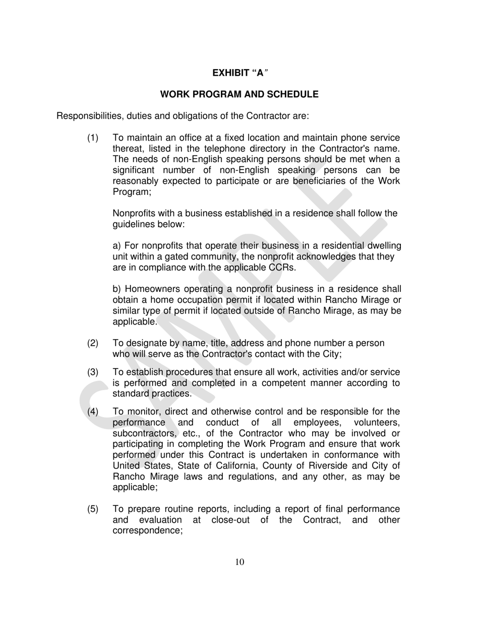 Special Assistance Funds Contract for Services - Sample - City of Rancho Mirage, California, Page 10