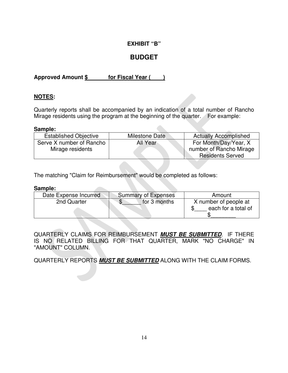 Special Assistance Funds Contract for Services - Sample - City of Rancho Mirage, California, Page 14
