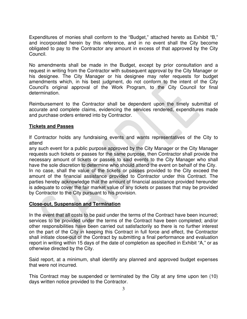 Special Assistance Funds Contract for Services - Sample - City of Rancho Mirage, California, Page 3