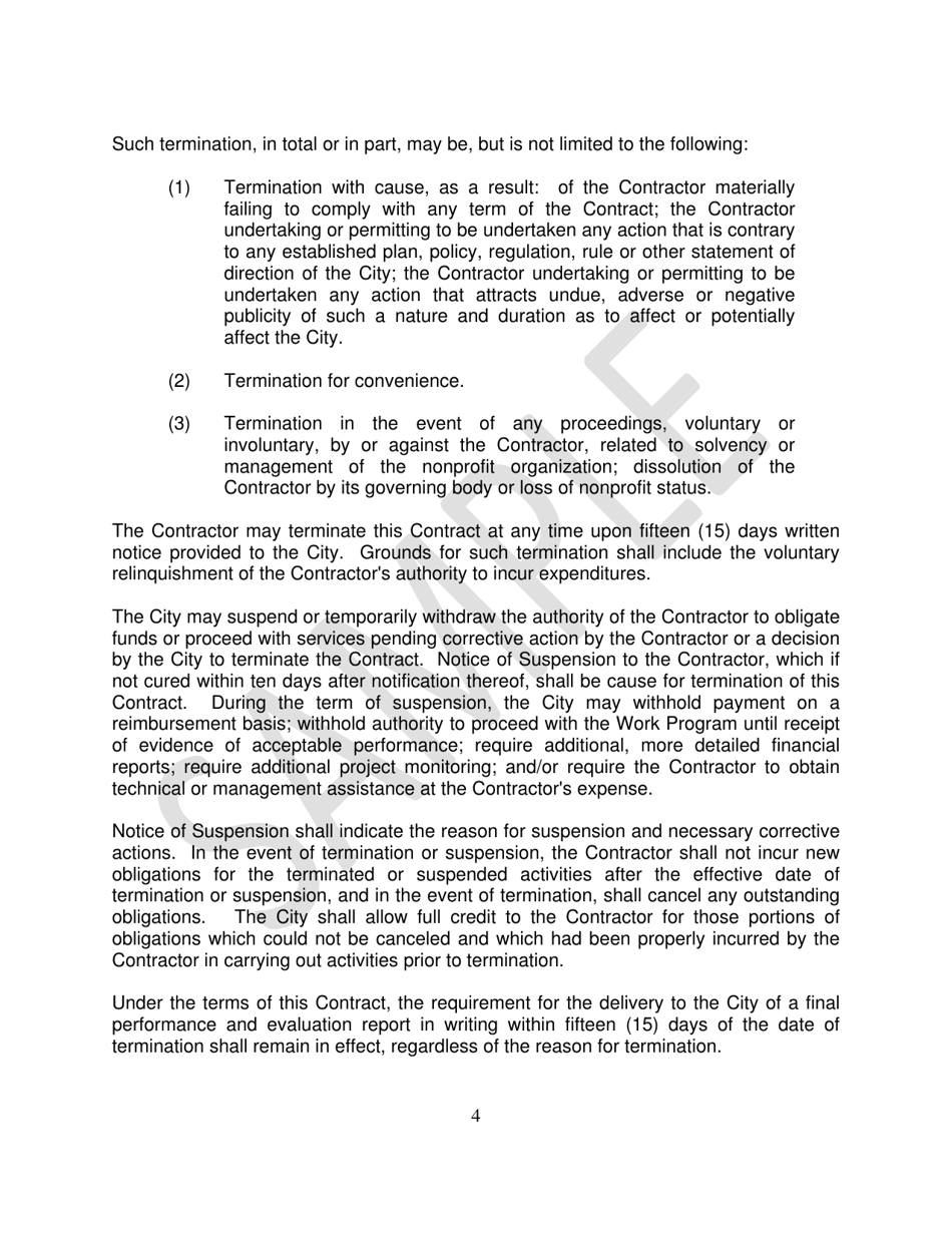 Special Assistance Funds Contract for Services - Sample - City of Rancho Mirage, California, Page 4