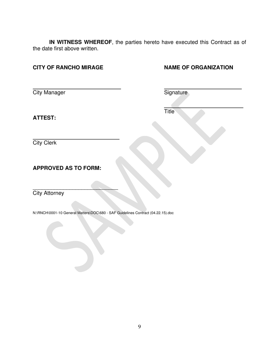 Special Assistance Funds Contract for Services - Sample - City of Rancho Mirage, California, Page 9