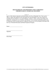 Document preview: Hold Harmless and Indemnification Agreement for Restaurant and Retail Expansion - City of Peekskill, New York