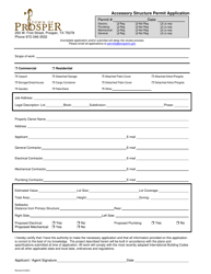 Document preview: Accessory Structure Permit Application - Town of Prosper, Texas