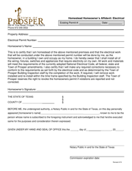 &quot;Homestead Homeowner's Affidavit: Electrical&quot; - Town of Prosper, Texas