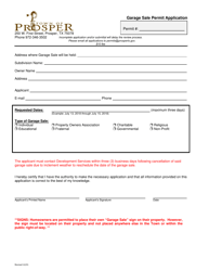 Document preview: Garage Sale Permit Application - Town of Prosper, Texas