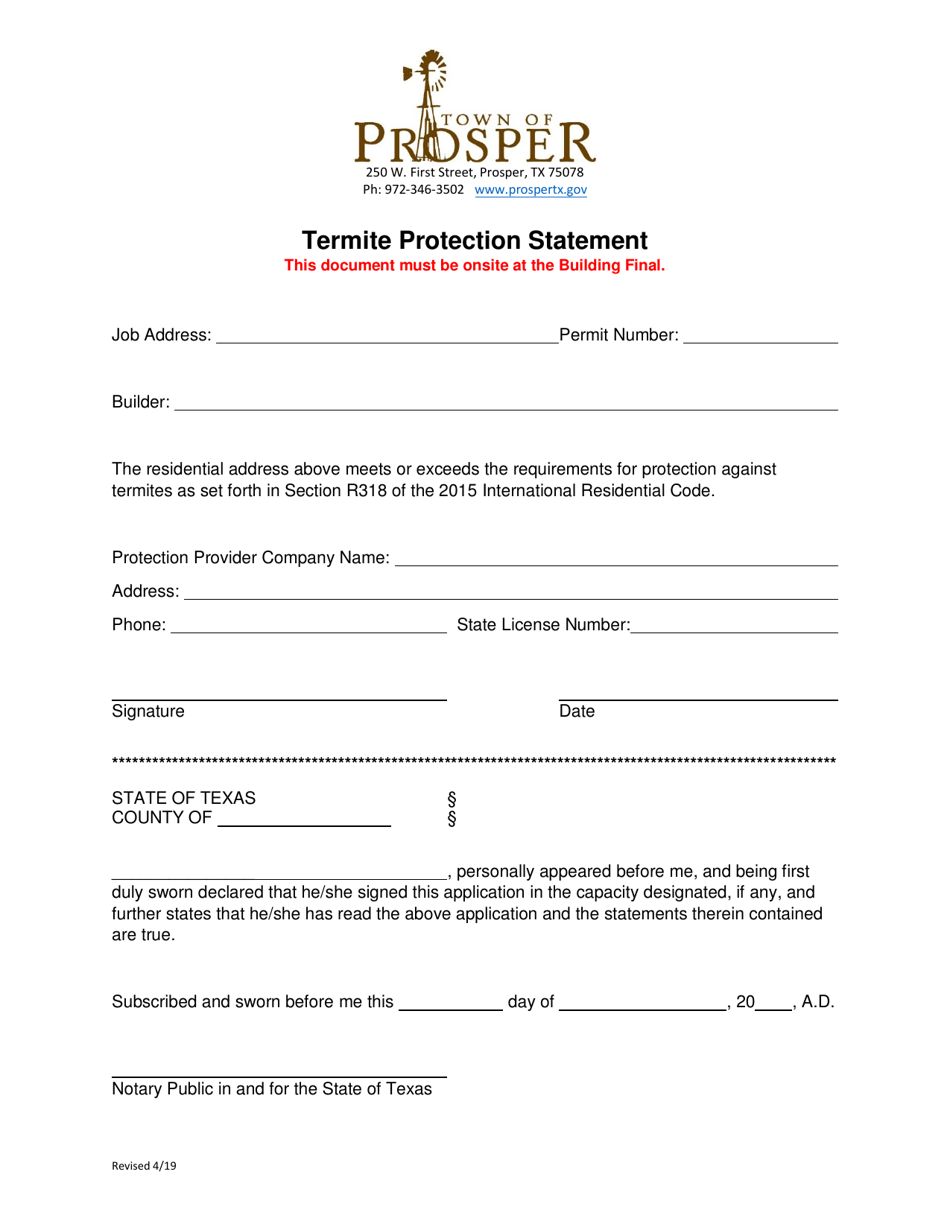 Termite Protection Statement - Town of Prosper, Texas, Page 1