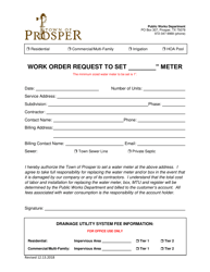 Document preview: Work Order Request Form to Set Water Meter - Town of Prosper, Texas