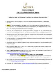 Document preview: Application for Solicitor Permit - Town of Prosper, Texas