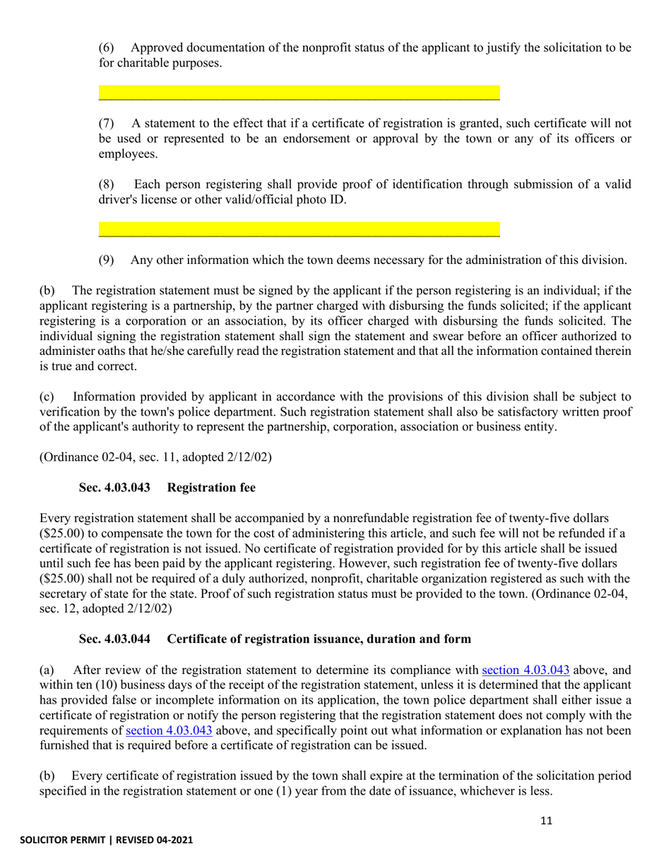 Application for Solicitor Permit - Town of Prosper, Texas, Page 11