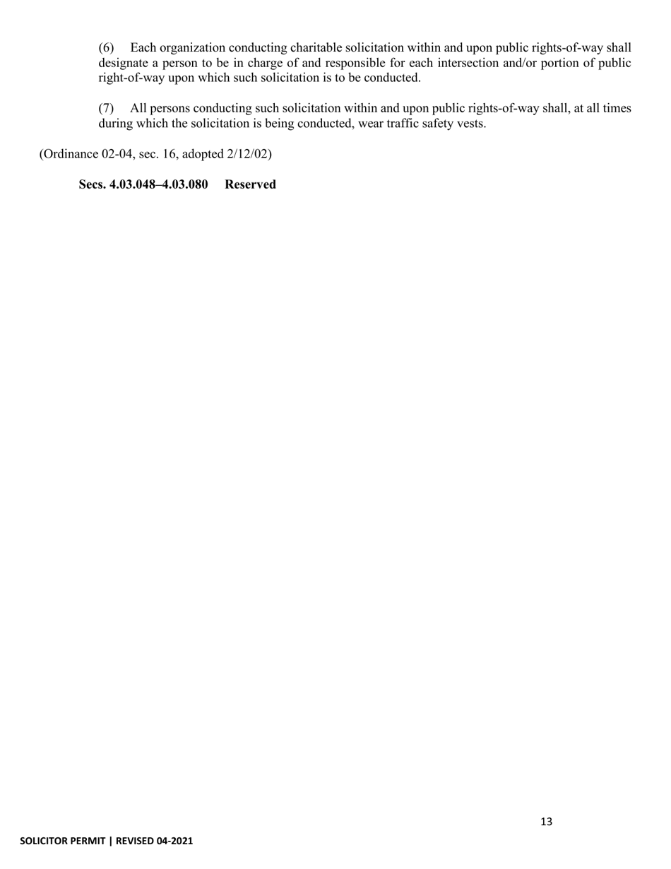 Application for Solicitor Permit - Town of Prosper, Texas, Page 13