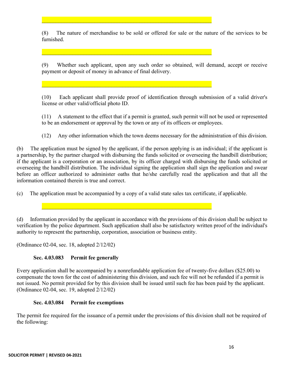 Application for Solicitor Permit - Town of Prosper, Texas, Page 16
