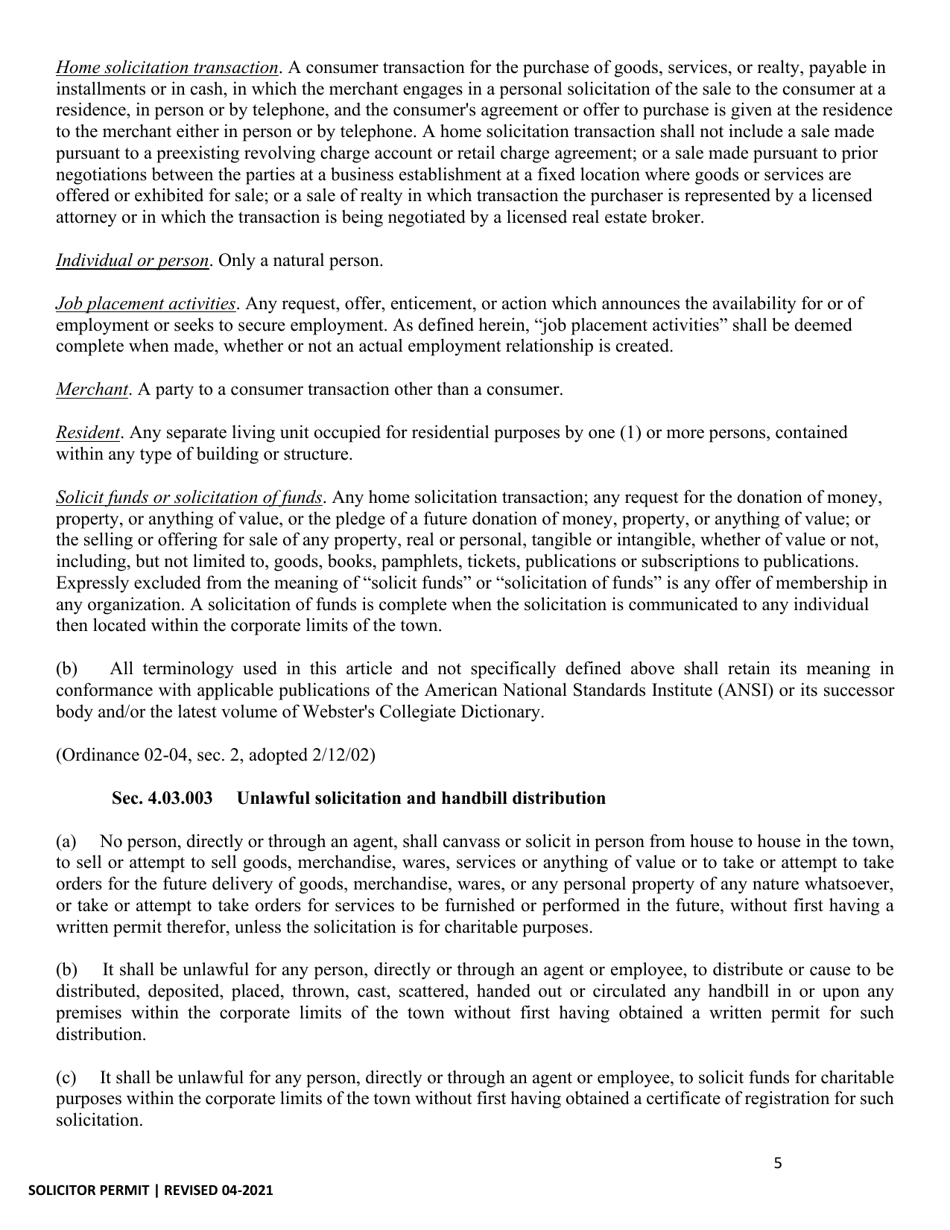 Application for Solicitor Permit - Town of Prosper, Texas, Page 5