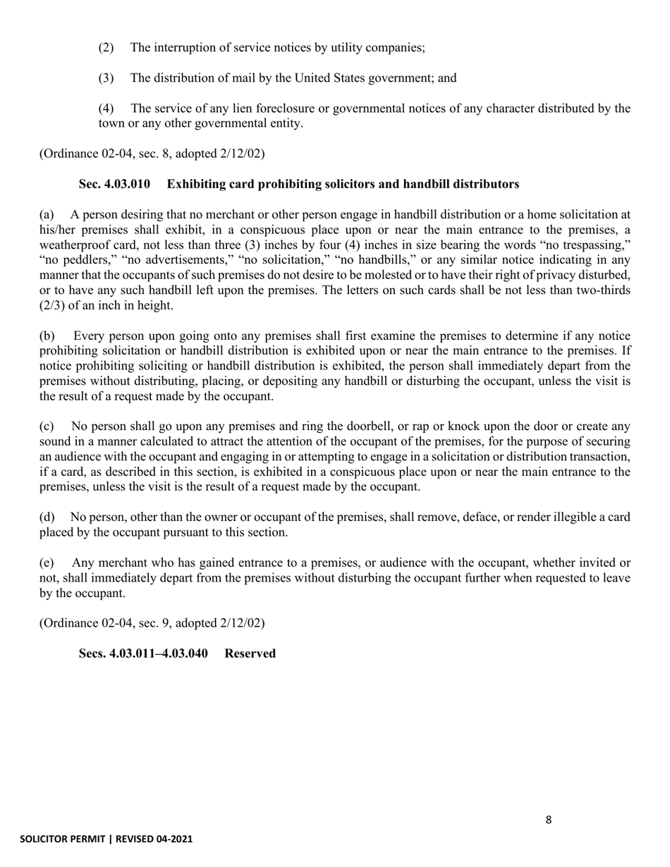 Application for Solicitor Permit - Town of Prosper, Texas, Page 8