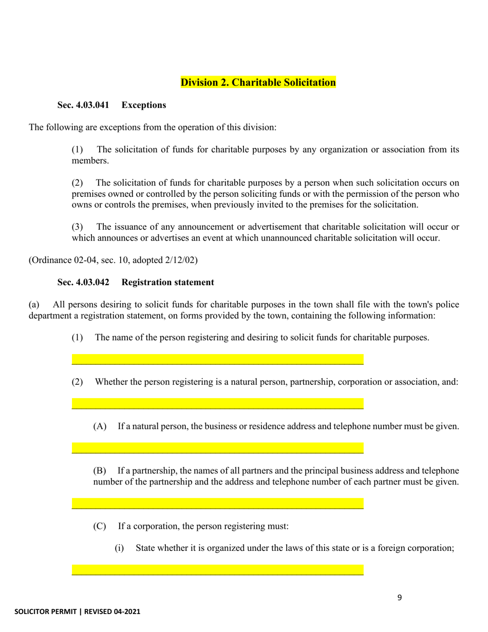Application for Solicitor Permit - Town of Prosper, Texas, Page 9