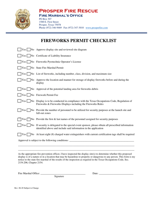 Fireworks Permit Checklist - Town of Prosper, Texas
