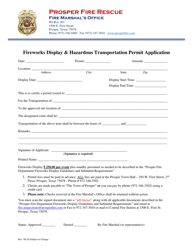 Document preview: Fireworks Display & Hazardous Transportation Permit Application - Town of Prosper, Texas