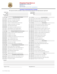 Document preview: Apartment Annual Inspection Checklist - Town of Prosper, Texas