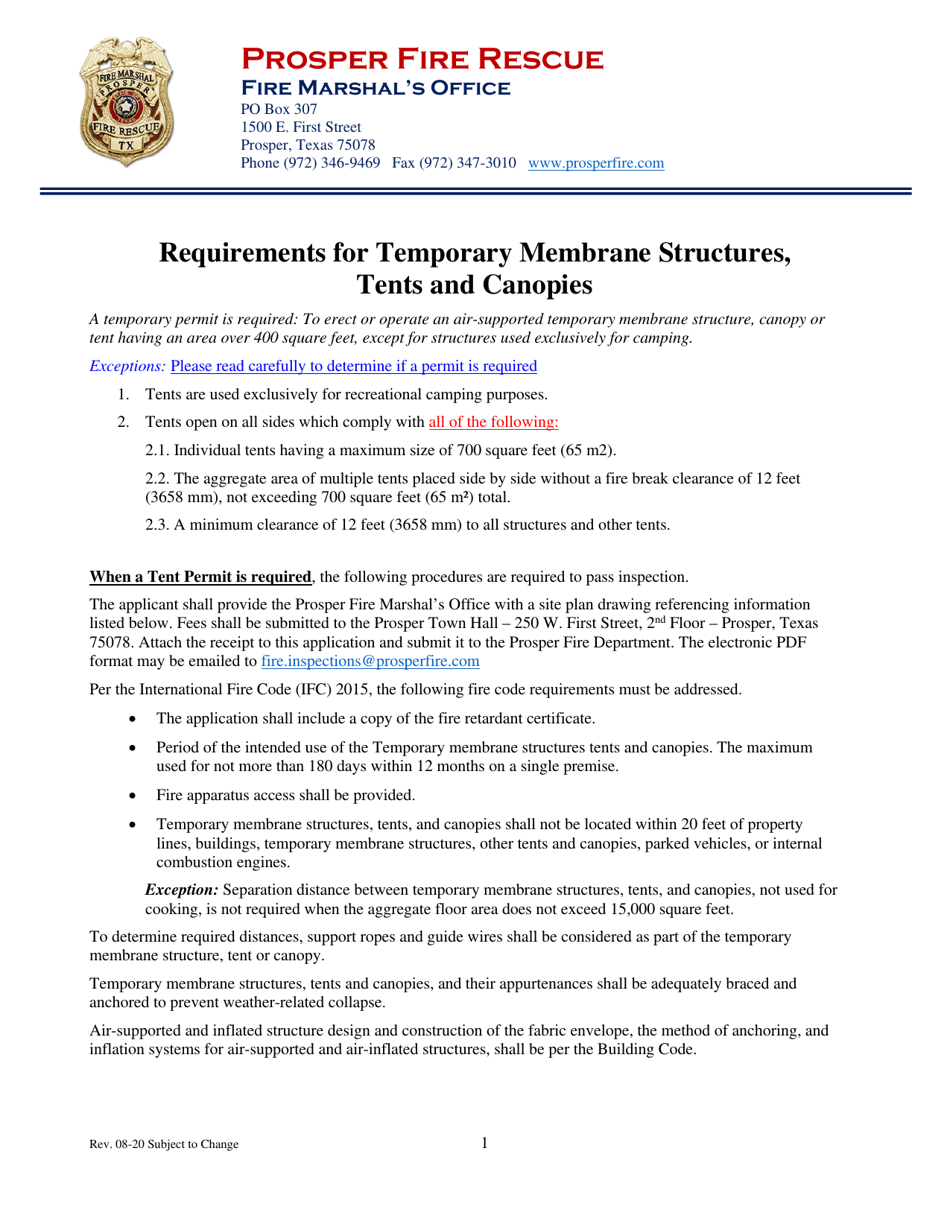 Temporary Structure Permit Application - Town of Prosper, Texas, Page 1