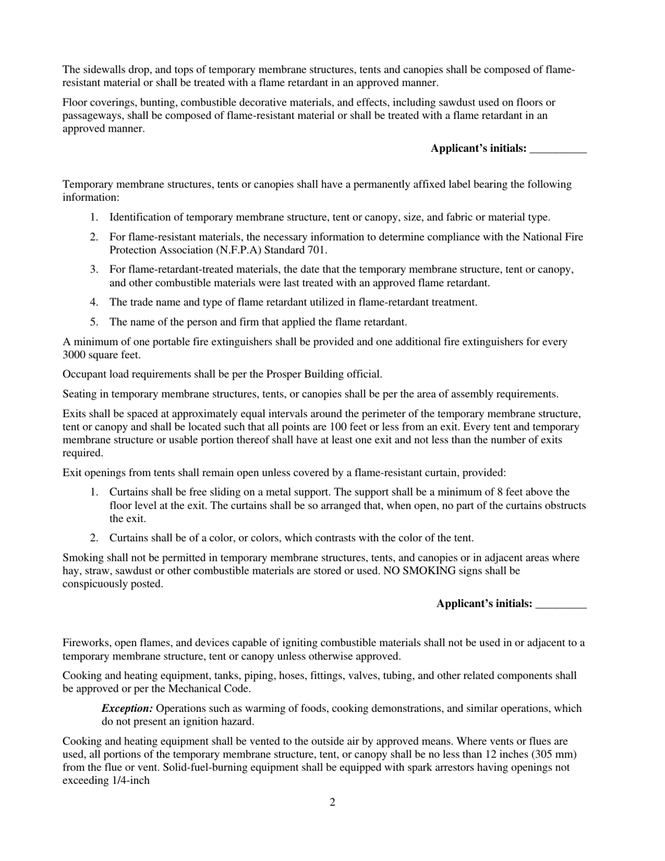 Temporary Structure Permit Application - Town of Prosper, Texas, Page 2