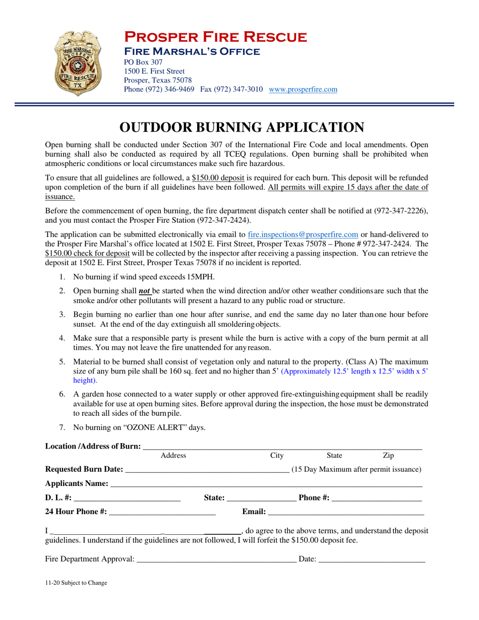 Outdoor Burning Application - Town of Prosper, Texas, Page 1