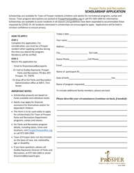 Document preview: Scholarship Application - Town of Prosper, Texas