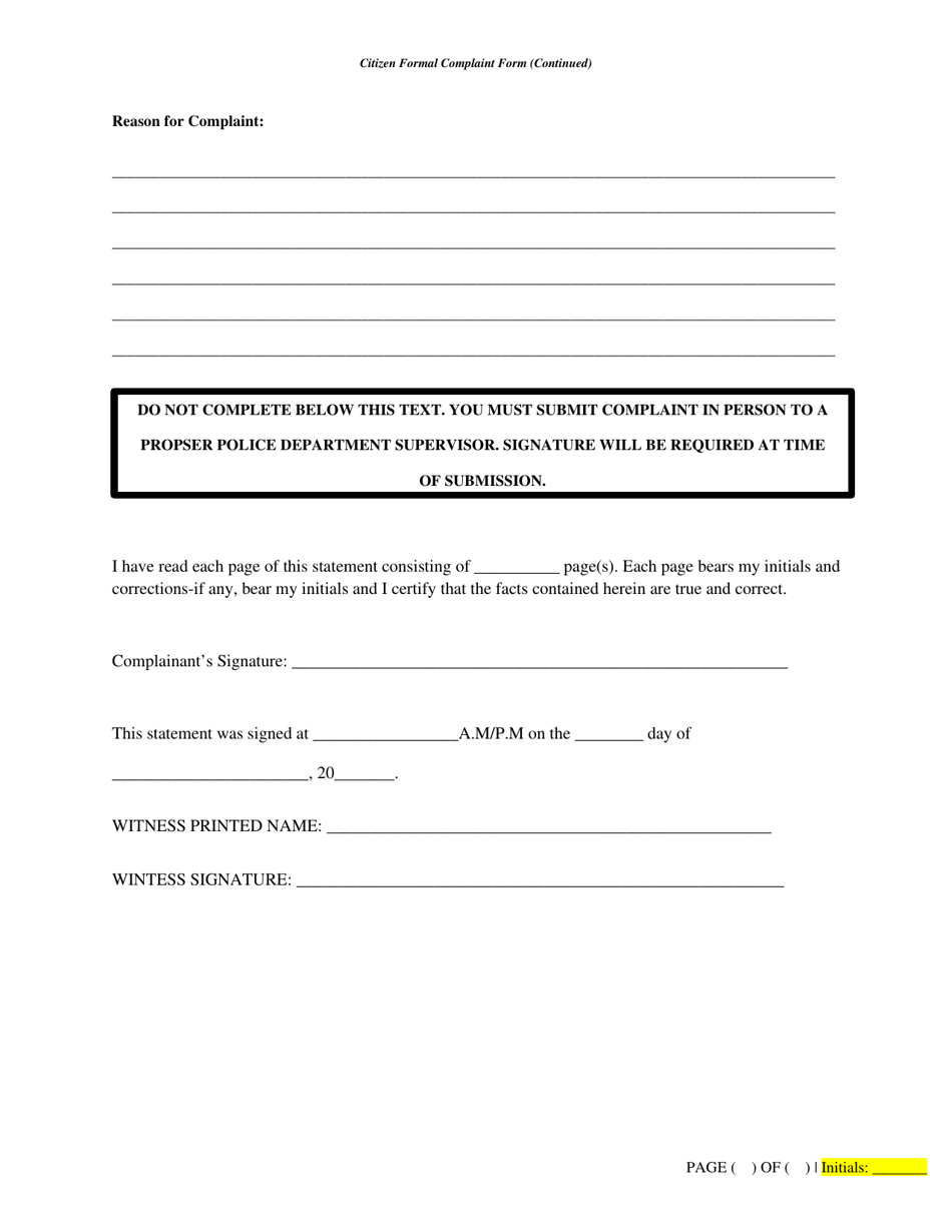 Citizen Formal Complaint Form - Town of Prosper, Texas, Page 5